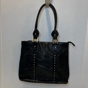 Rolfs Black Tote with Gold Accent Studs and Structured Design